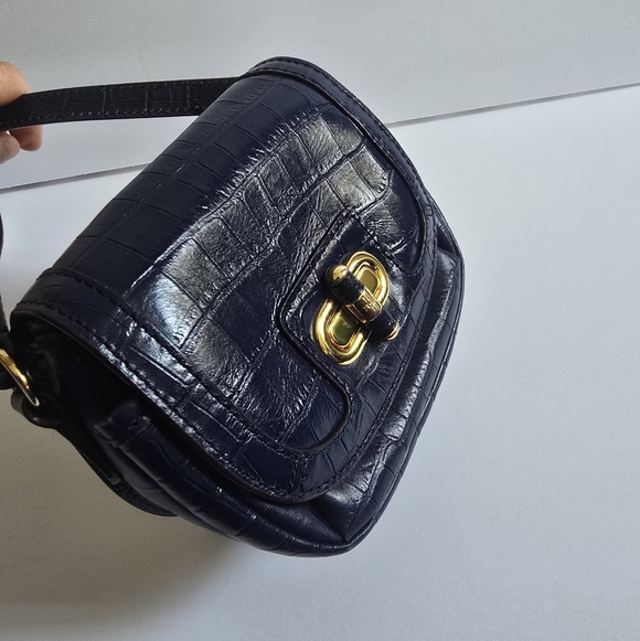 Lauren Ralph Lauren Croc-Embossed Leather Crossbody Bag Blue - Picture 3 of 13